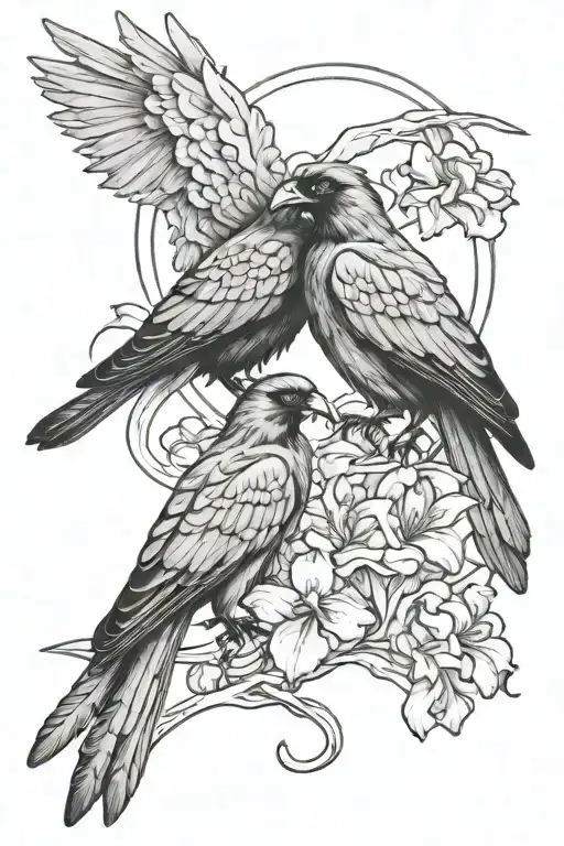 Phoenix And Raven Clutching An Iris Stem