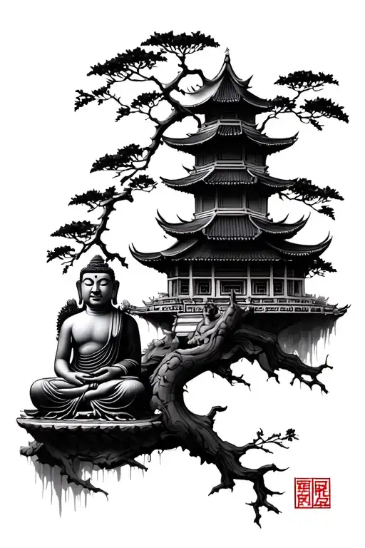Toad Buddha Temple With Tree Branches