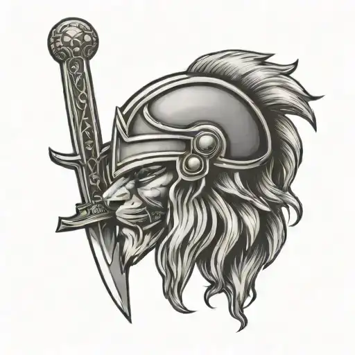 Lion Sparta Helmet And A Sword