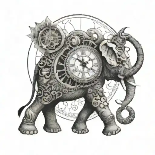 Elephant Adorned Whit A Clock Face
