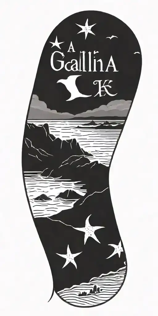A Daughter's Name In Gaelic Script With A Beach Scene In The Background