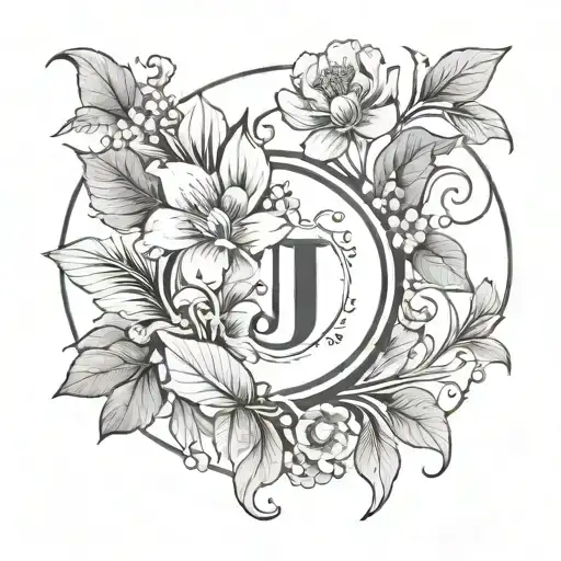 Circle Delicate Flowers And Leaves Initial J And L