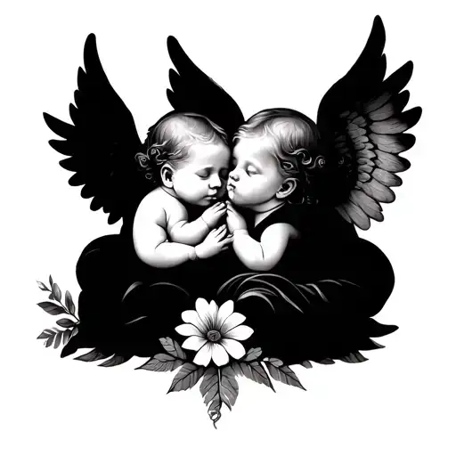 3 Baby Angels Hear No Speak No See And Flowers
