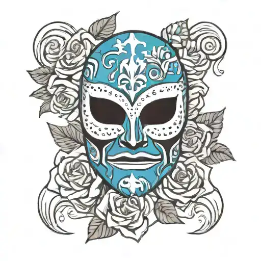 Blue Demon Lucha Libre Wrestling Mask Surrounded By Roses Intertwined