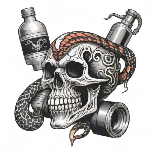 Creepy Skull With A Coral Snake Throughout Its Eyes With Venom Bottles Around