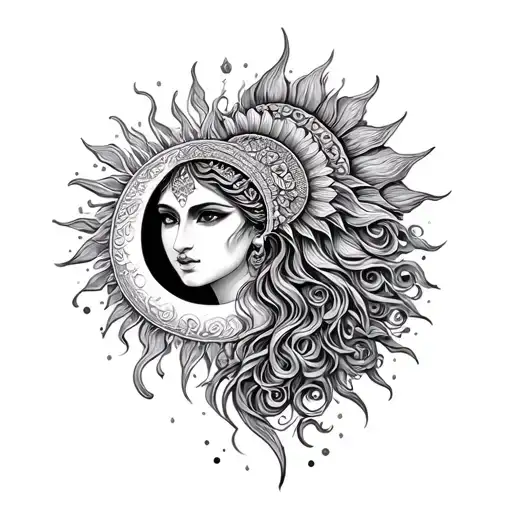 Sun Goddess And Moon Goddess Realism Style
