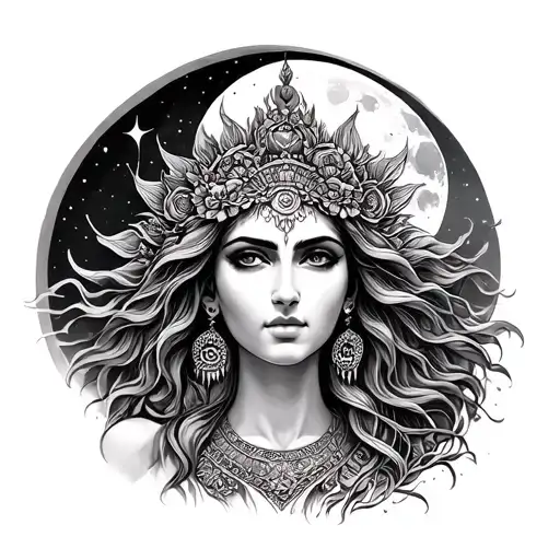 Sun Goddess And Moon Goddess Realism Style