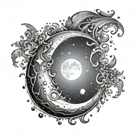 Waning Crescent Moon Made With Ink Drops Edges And Edges Not Defined Without Background All Around