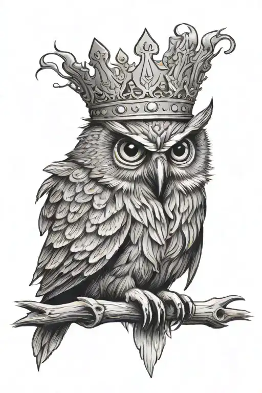 Angry Little Owl With Crown And Skull Wearing