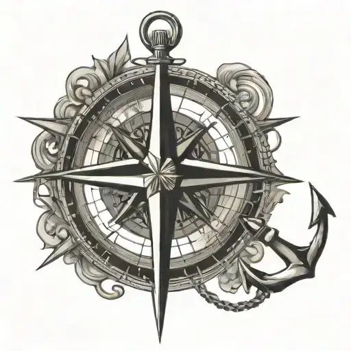 Compass And Anchor Combined With Outline