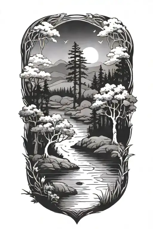 A Nature Scene Featuring Elements Like Trees Sunset River Video Games