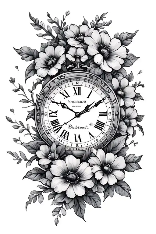 Kids Names In Clock With Flowers Intertwined