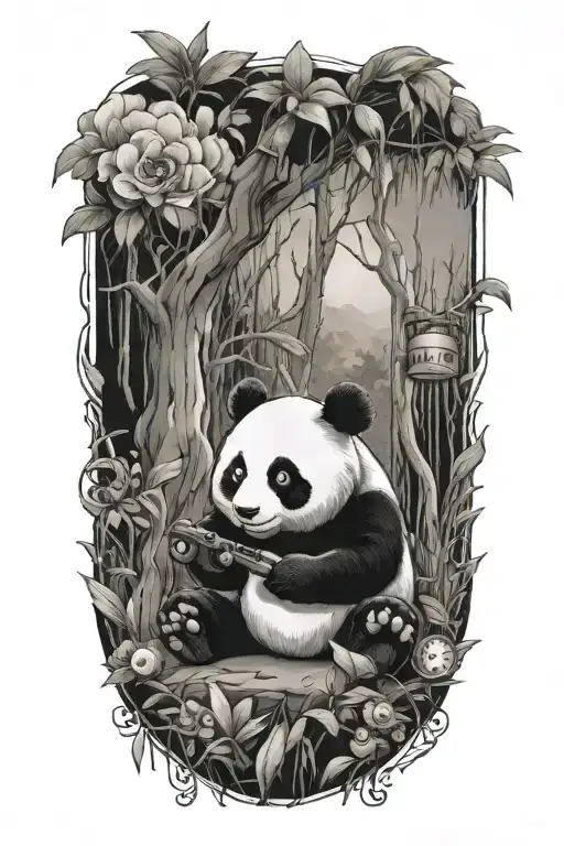 A Nature Scene Featuring Featuring Panda Playing Video Games