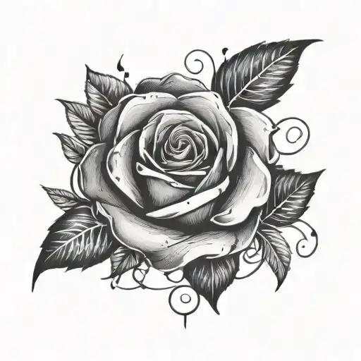 Rose Flower And 5 And Notes Of Music Notes Floating And S And N