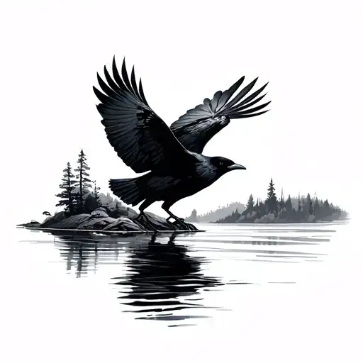 Crow Flying Over River