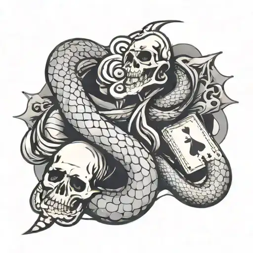 Decapitated Snake With Ace Of Spades Card And Dagger