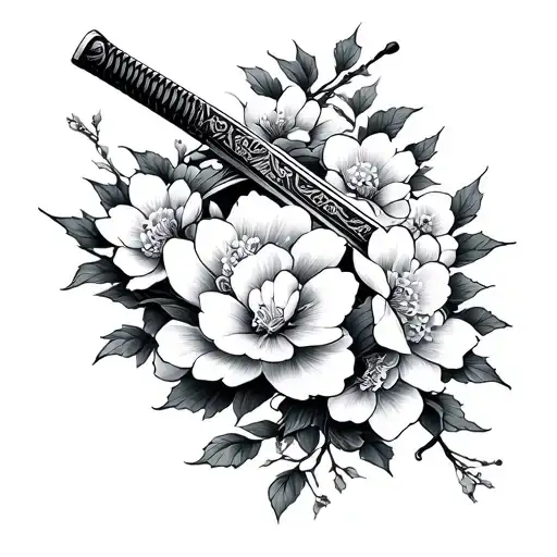 Sakura Flowers Intertwined Katana Sword