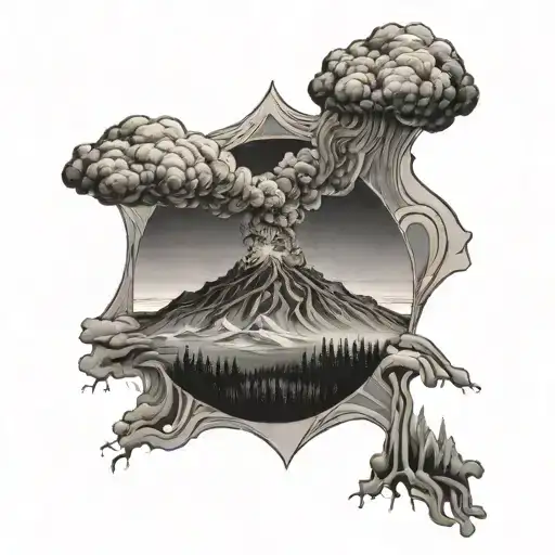 Traveler Watching A Volcano Explosion In Iceland Mountains Forest