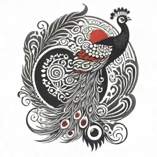 Red Circle With Tail Open Peacock