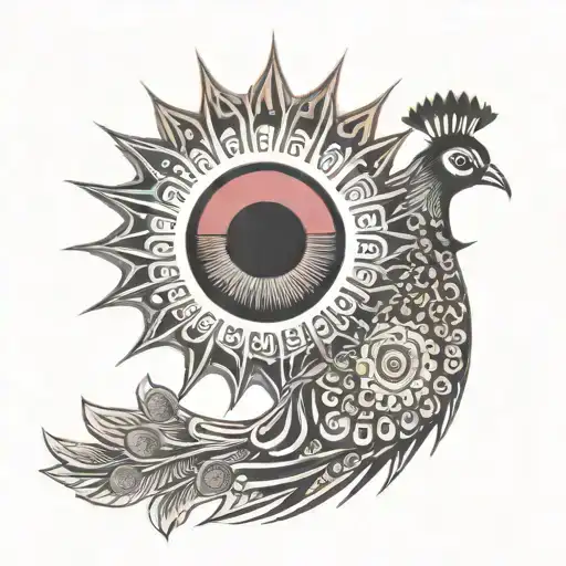 Red Sun With Small Peacock