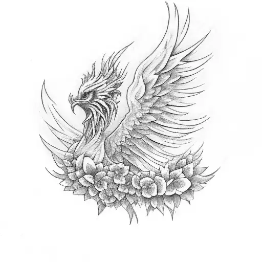 A Phoenix Rising From A Bed Of Flowers