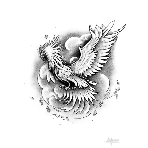 A Phoenix Rising From A Bed Of Flowers