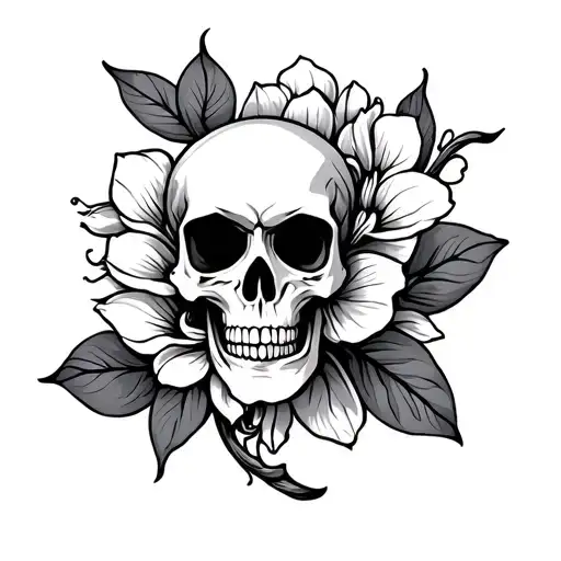 Chinese Flower With Skull On The Background Maori