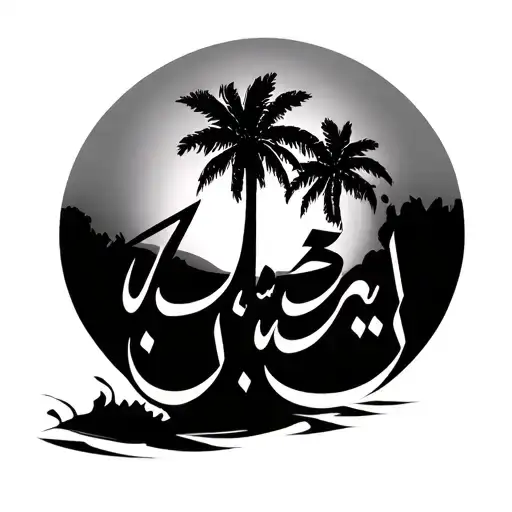 Arabic Caligraphy With A Palm Tree