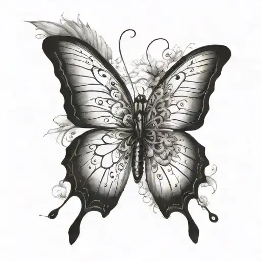 Black Butterfly With Long Wing In The Left And The Right Wing Is Short
