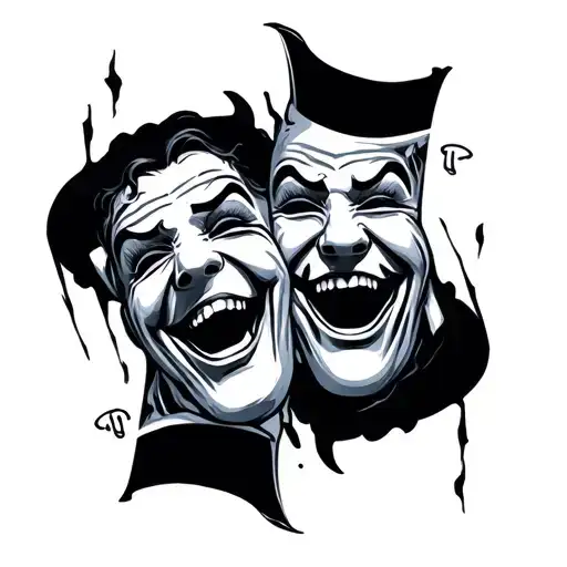 The Word Tricks With Mask Face On Each Side Laughing