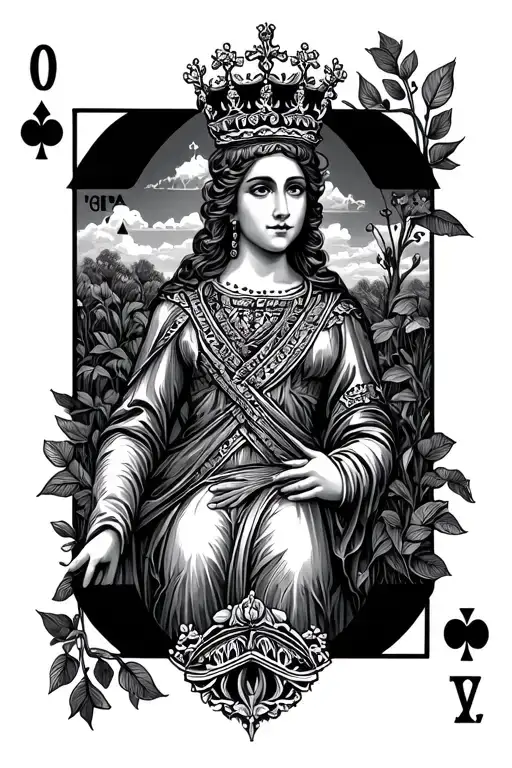 Queen Playing Card With Nature Scene Coming Downwards