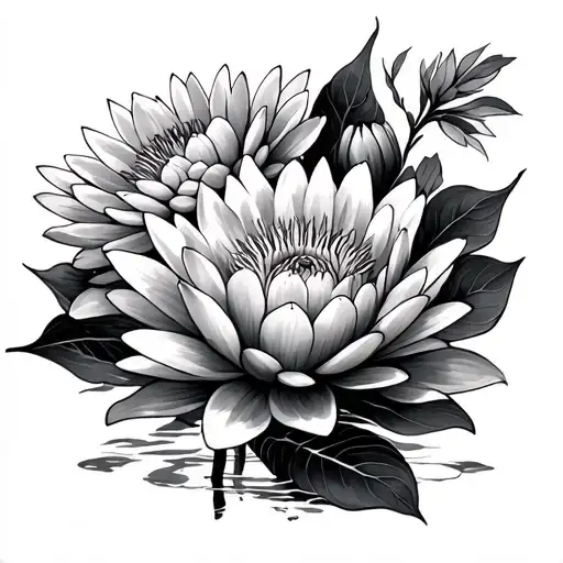 Chrysanthemum And Water Lily