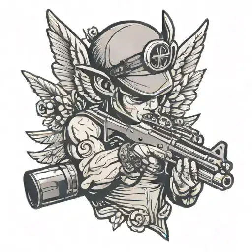 Gangster Cupid Holding Gun Shooting With An Ar 15