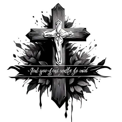 A Straight Lined Cross With A Bible Verse Down The Side In Cursive