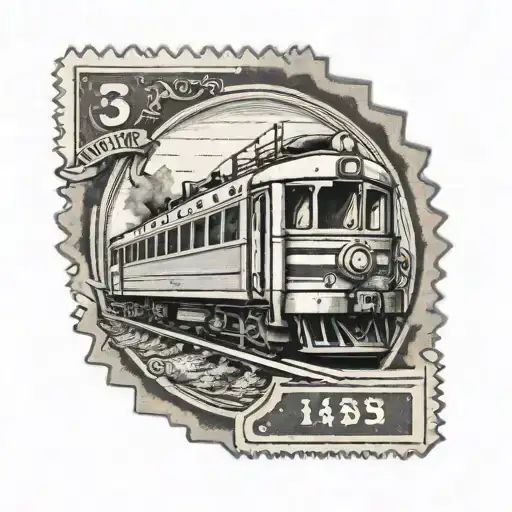 Postage Stamp With A Train An Street Sign In The Background