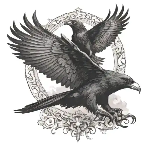 Munin & Hugin Raven Flying Together