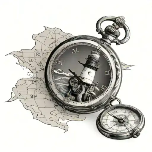 Family Tattoo Beach Lighthouse Map Compass Pocket Watch