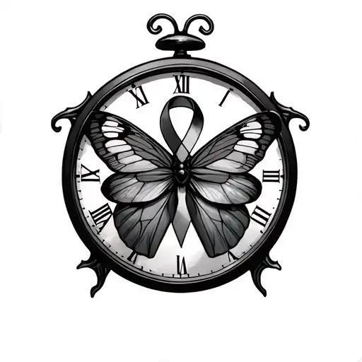 Clock Blutterfly And Awareness Ribbon