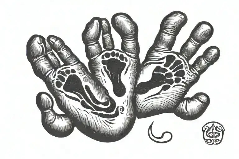 Baby Footprint And Handprint Intertwined
