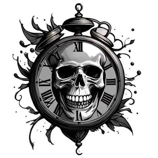 Hour Glass Clock And Skull