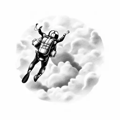 A Skydiver Floating Above A Cityscape Made Of Coffee Beans