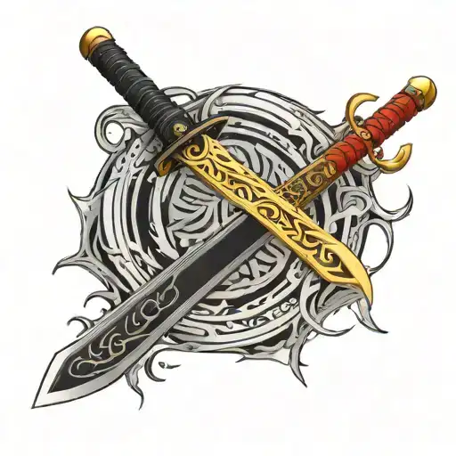 A Black Katana Sword With Electric Veins Red And A Golden Sword Emitting Golden Aura