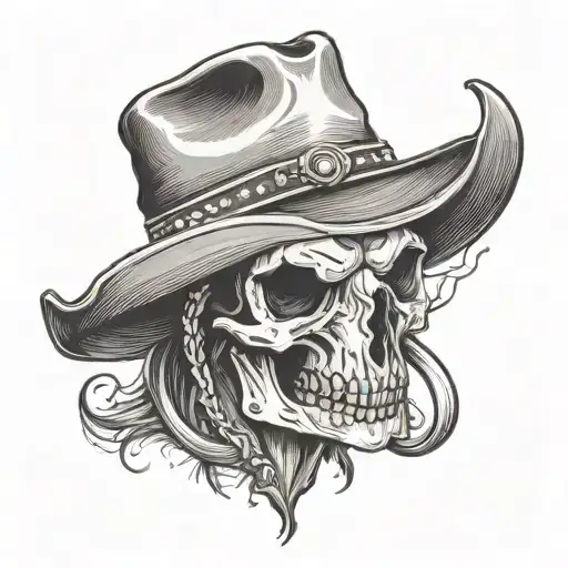 Longhorn Skull Wearing Cowboy Hat