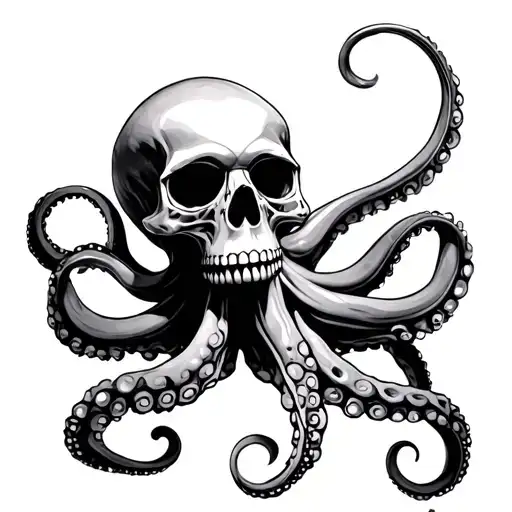 Octopus Holding A Skull