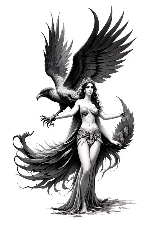 Artemis Goddess With A Pheonix Rising Phoenix Bird