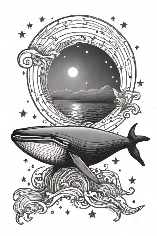 Sea Whale With Sunset And Stars