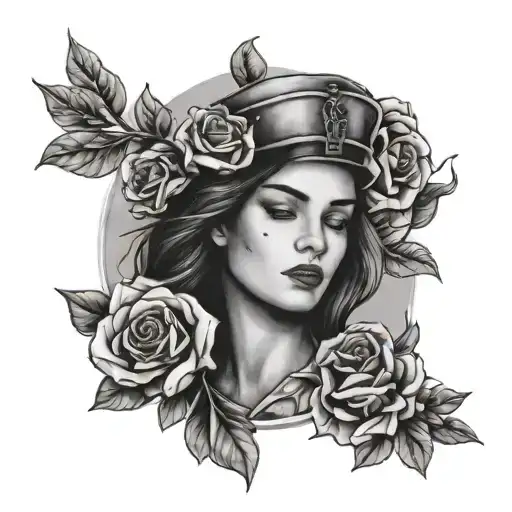 Military Woman With Flowers