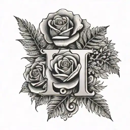 Letter T With A Rose And Fern Leaf