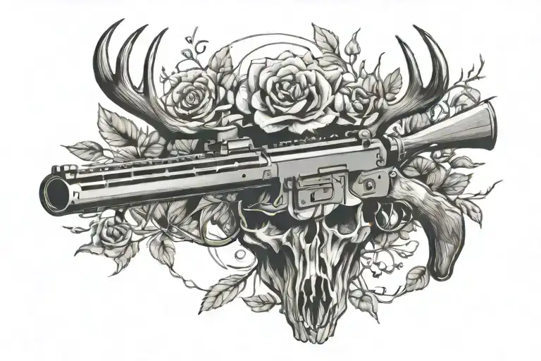 Deer Skull With A Rifle Blended Elements Of Nature