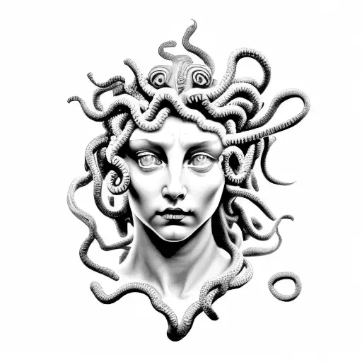 Medusa In Greek Sculpture Style With Cracks